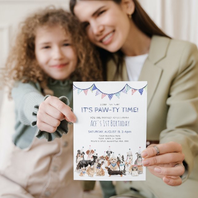 Invitation à la fête d'anniversaire de chiot Pawty (Paw-ty Time! Celebrating Your Puppy's 1st Birthday!)