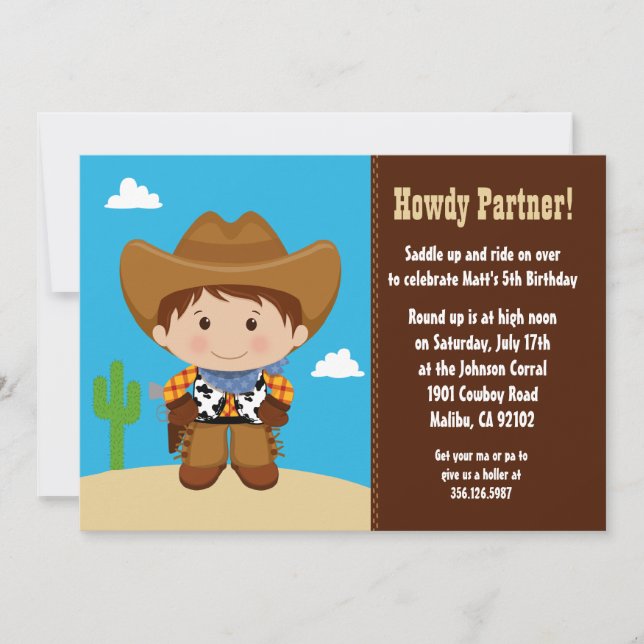 Invitation à la fête d'anniversaire de Cowboy (Devant)