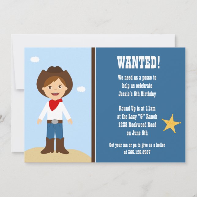 Invitation à la fête d'anniversaire de Cowboy (Devant)