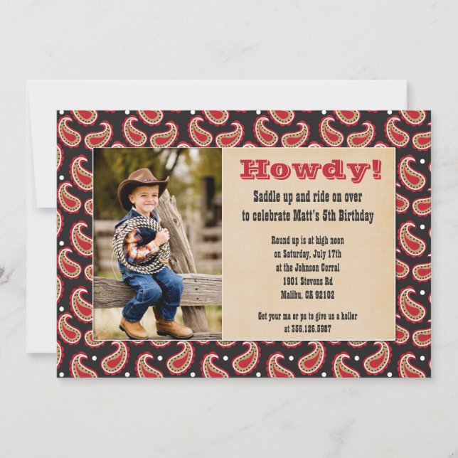 Invitation à la fête d'anniversaire de Cowboy avec (Devant)