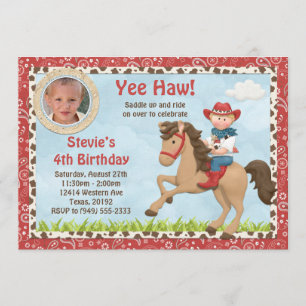 Invitation à la fête d'anniversaire de Cowboy Hors
