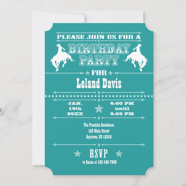 Invitation à la fête d'anniversaire de Cowboy Rode (Devant)
