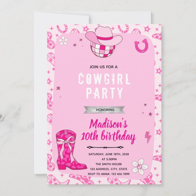 Invitation à la fête d'anniversaire de cowgirl (Devant)