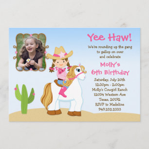Invitation à la fête d'anniversaire de Cowgirl Hor