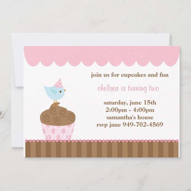 Invitation à la fête d'anniversaire de Cupcake (Devant)