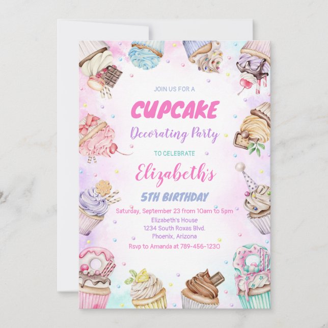 Invitation à la fête d'anniversaire de Cupcake Suc (Devant)