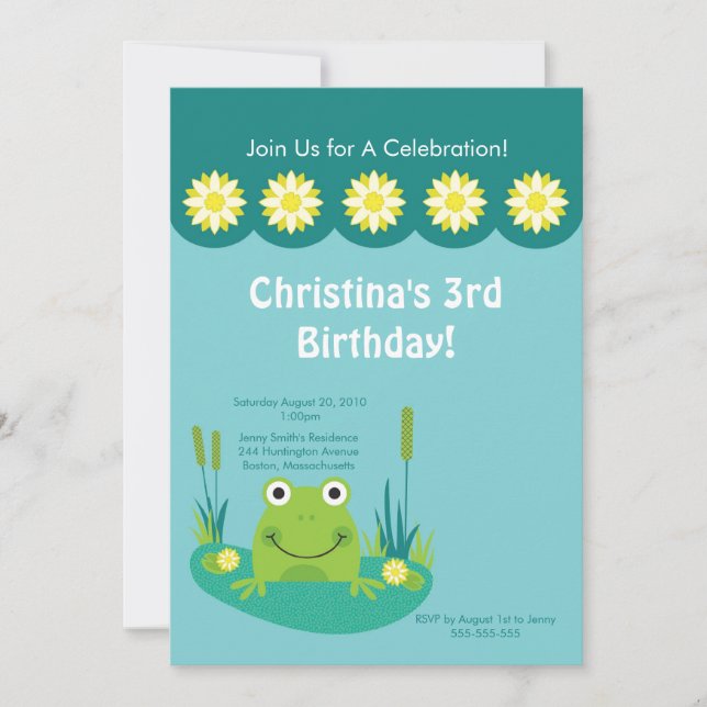 Invitation à la fête d'anniversaire de Cute Frog P (Devant)