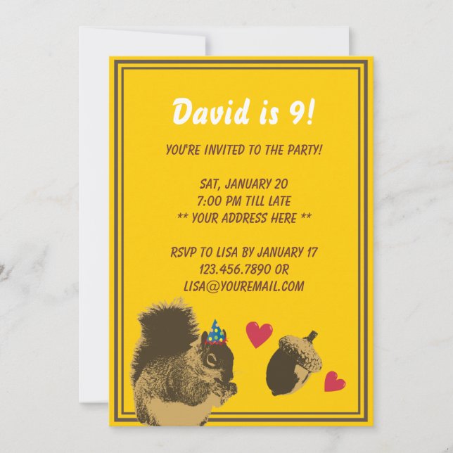 Invitation à la fête d'anniversaire de Cute Squirr (Devant)