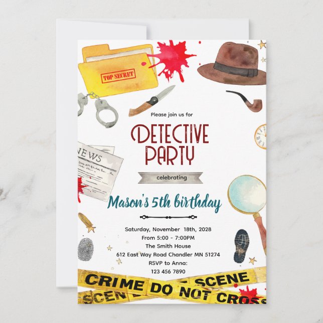 Invitation à la fête d'anniversaire de détective  (Devant)