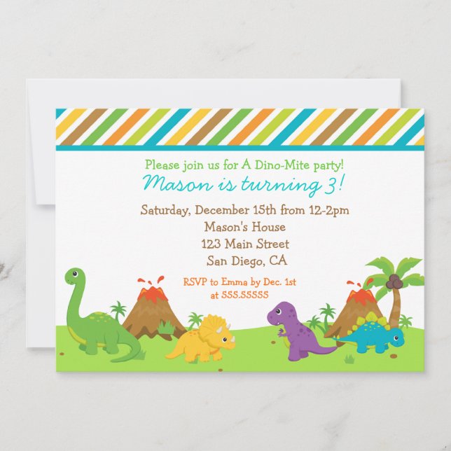 Invitation à la fête d'anniversaire de Dinosaur (Devant)