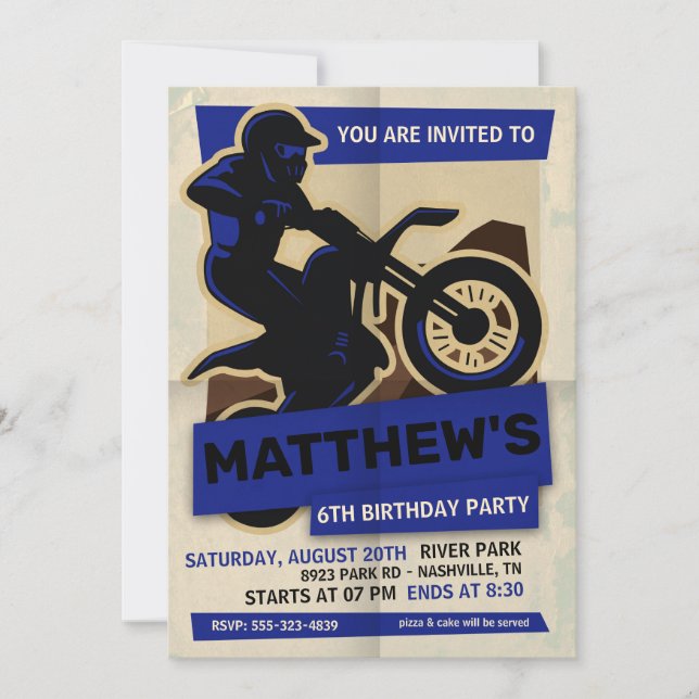 Invitation à la fête d'anniversaire de Dirt Bike M (Devant)