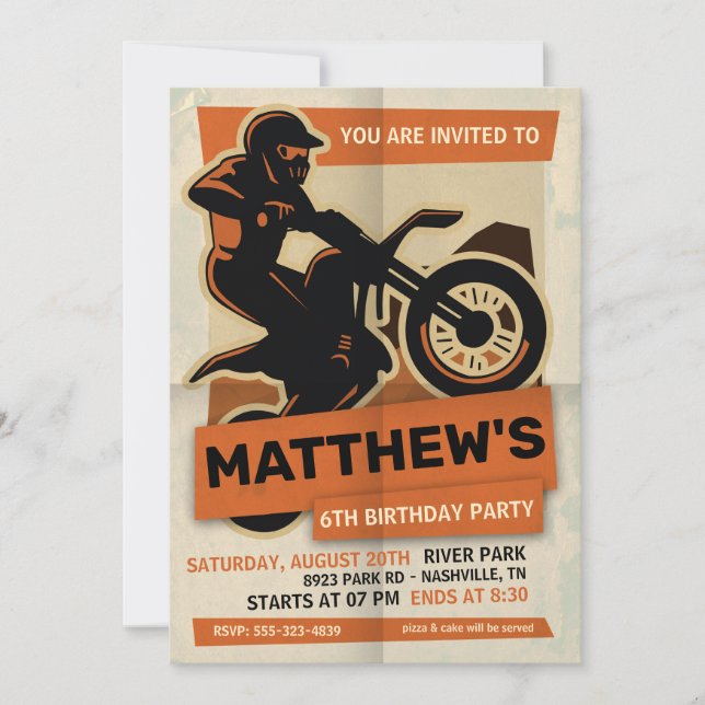 Invitation à la fête d'anniversaire de Dirt Bike M (Devant)
