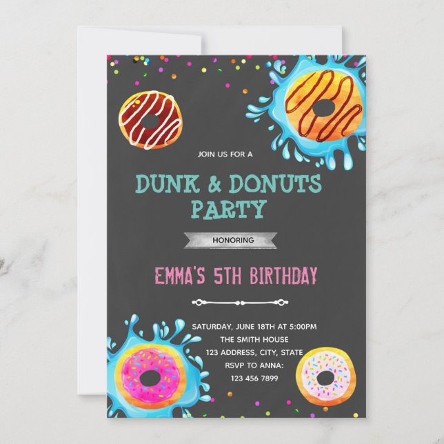 Invitation à la fête d'anniversaire de Donut and d (Devant)