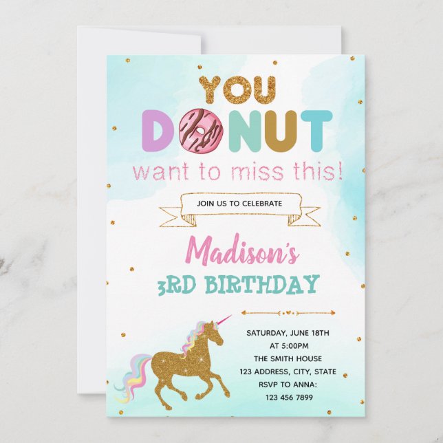 Invitation à la fête d'anniversaire de Donut unico (Devant)