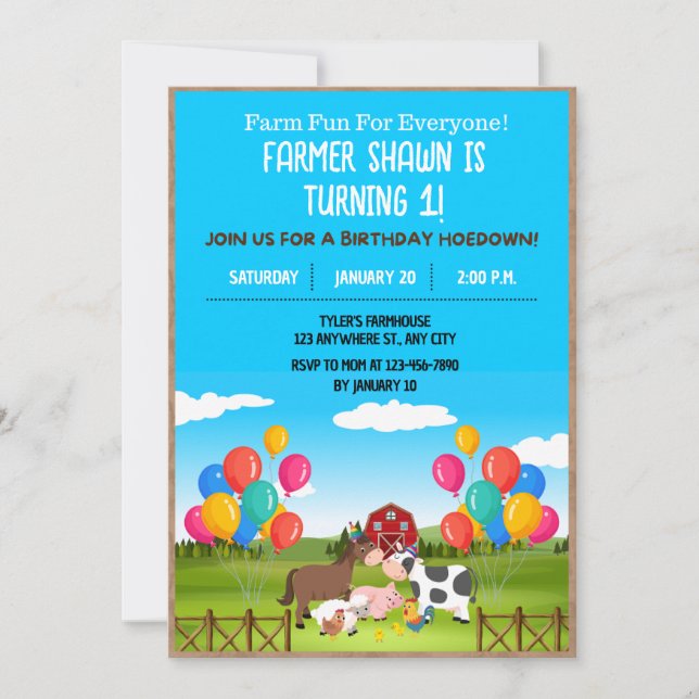 Invitation à la fête d'anniversaire de ferme (Devant)
