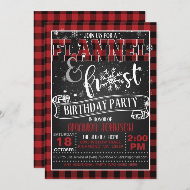 Invitation à la fête d'anniversaire de Flanel et F (Devant / Derrière)