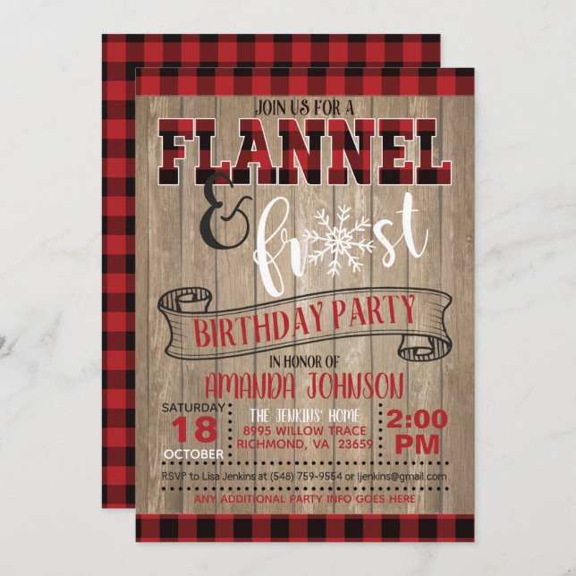 Invitation à la fête d'anniversaire de Flannel et  (Devant / Derrière)