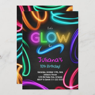 Invitation à la fête d'anniversaire de Glow Neon