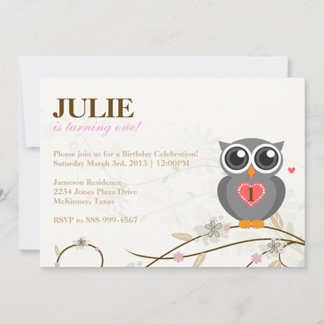 Invitation à la fête d'anniversaire de Grey Owl (Devant)