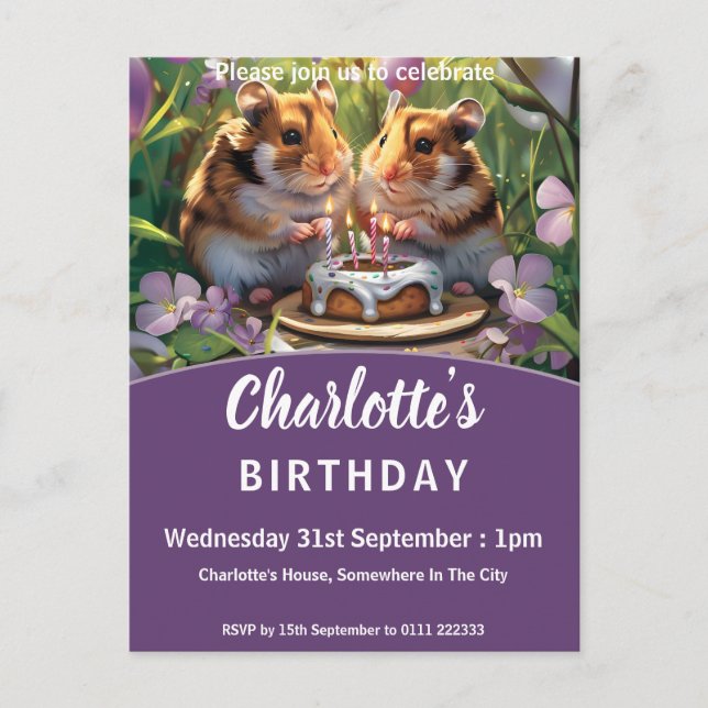 Invitation à la fête d'anniversaire de Hamsters (Devant)