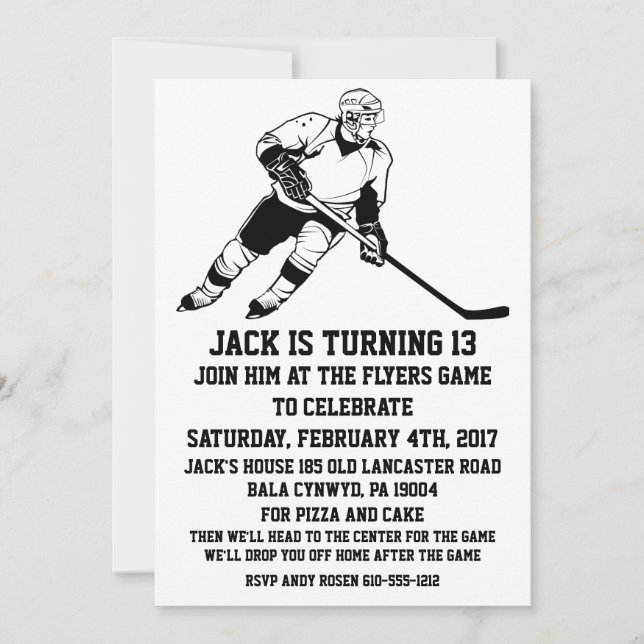 INVITATION À LA FÊTE D'ANNIVERSAIRE DE HOCKEY (Devant)
