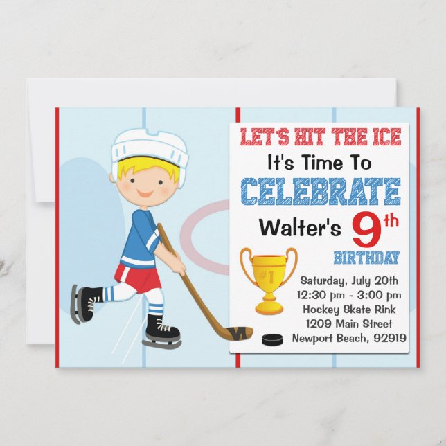 Invitation à la fête d'anniversaire de hockey Blon (Devant)