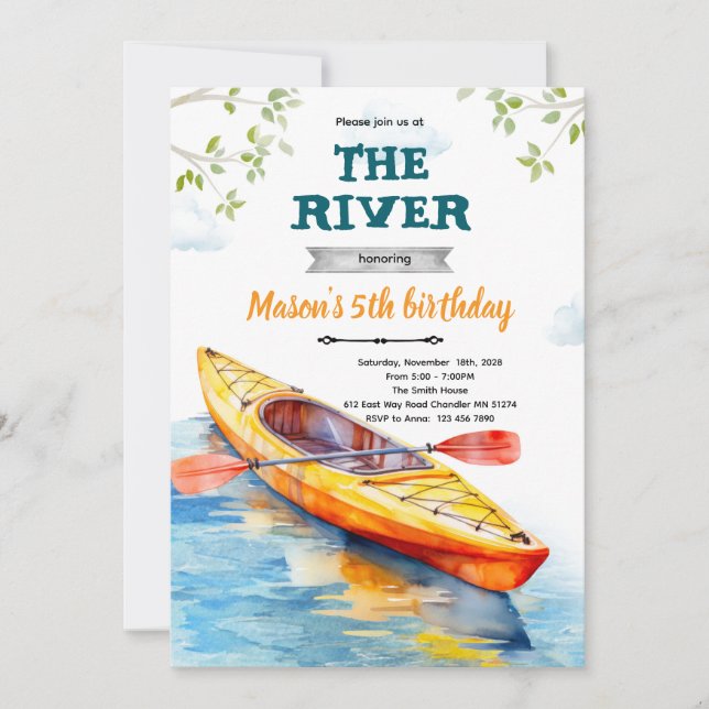 Invitation à la fête d'anniversaire de Kayaks (Devant)