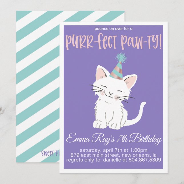 Invitation à la fête d'anniversaire de Kitty Cat (Devant / Derrière)
