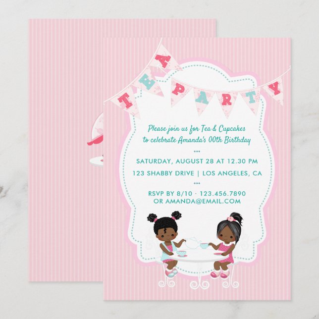Invitation à la fête d'anniversaire de la fille af (Devant / Derrière)