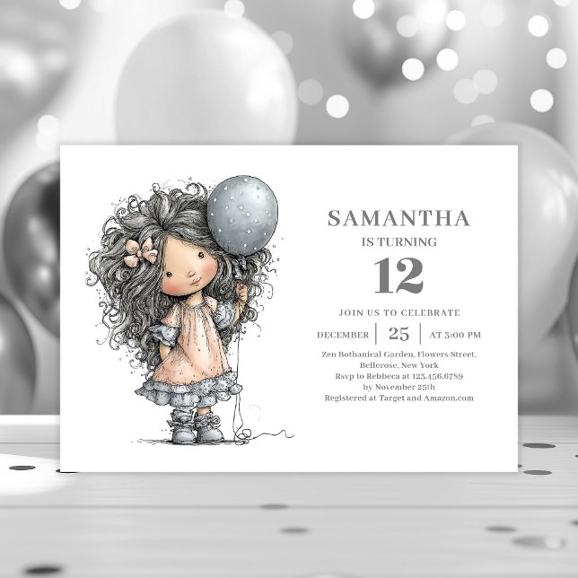 Invitation à la fête d'anniversaire de la fille or (Quirky Girl 10th Birthday Black Gold Party invitation)