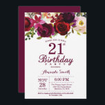 Invitation à la fête d'anniversaire de la florale<br><div class="desc">Invitation à la Fête du 21e anniversaire de la florale de Bourgogne pour les femmes. Invitation de la fête d'anniversaire rouge de Bourgogne. Fleur florale d'aquarelle de Bourgogne. 13e 16e 18e 20e 21e 30e 40e 50e 60e 70e 80e 90e 100e, n'importe quel âge. Numérique imprimable. Pour plus de personnalisation, cliquez...</div>