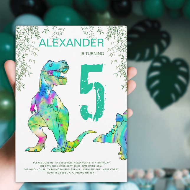 Invitation à la fête d'anniversaire de la jungle d (Colorful dinosaur birthday party invitation )