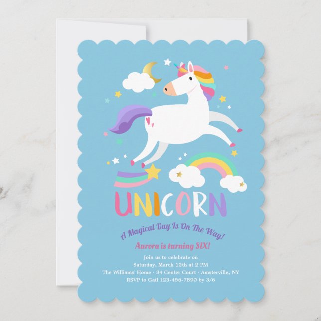 Invitation à la fête d'anniversaire de la licorne  (Devant)