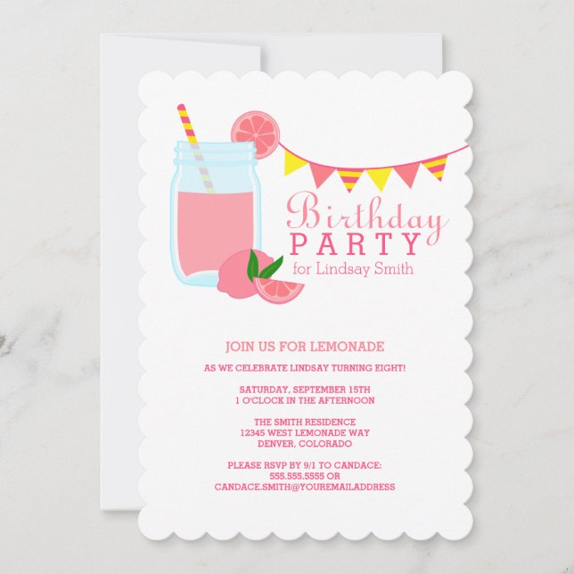 Invitation à la fête d'anniversaire de la limonade (Devant)