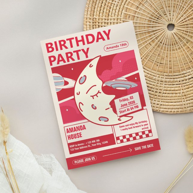 Invitation à la fête d'anniversaire de la Lune vin (Créateur téléchargé)
