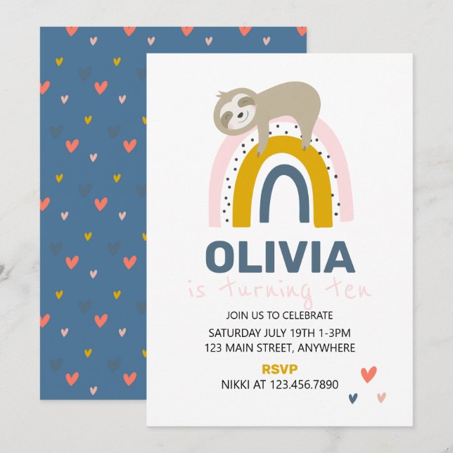 Invitation à la fête d'anniversaire de la paresseu (Devant / Derrière)