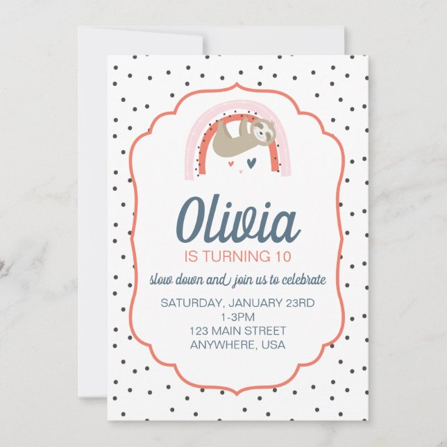 Invitation à la fête d'anniversaire de la paresseu (Devant)
