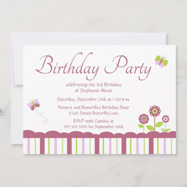 Invitation à la fête d'anniversaire de la petite p (Devant)