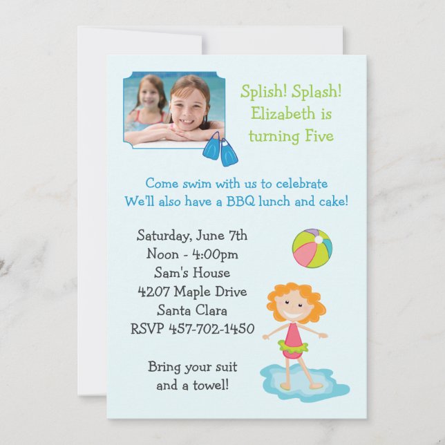 Invitation à la fête d'anniversaire de la piscine (Devant)