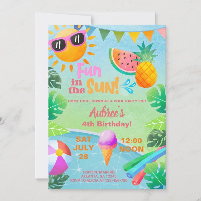 Invitation à la fête d'anniversaire de la piscine  (Devant)