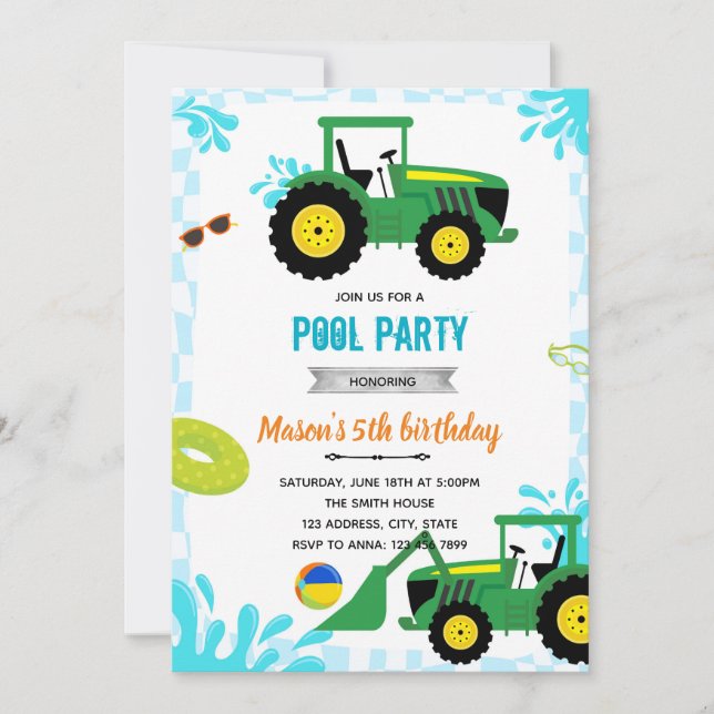 Invitation à la fête d'anniversaire de la piscine  (Devant)