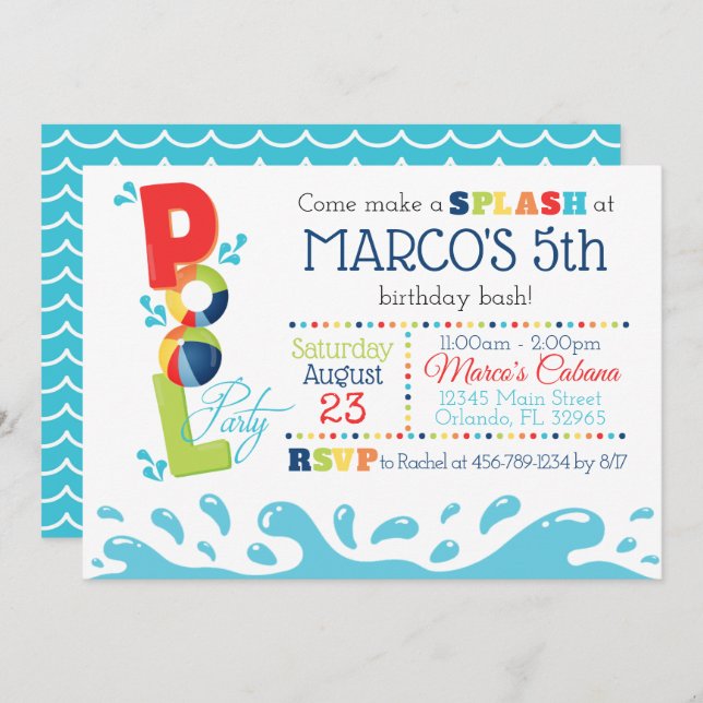 Invitation à la fête d'anniversaire de la piscine  (Devant / Derrière)