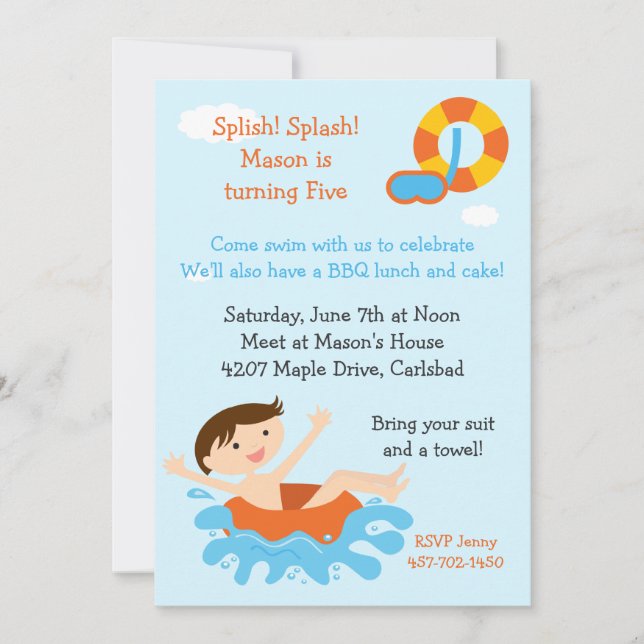 Invitation à la fête d'anniversaire de la piscine (Devant)