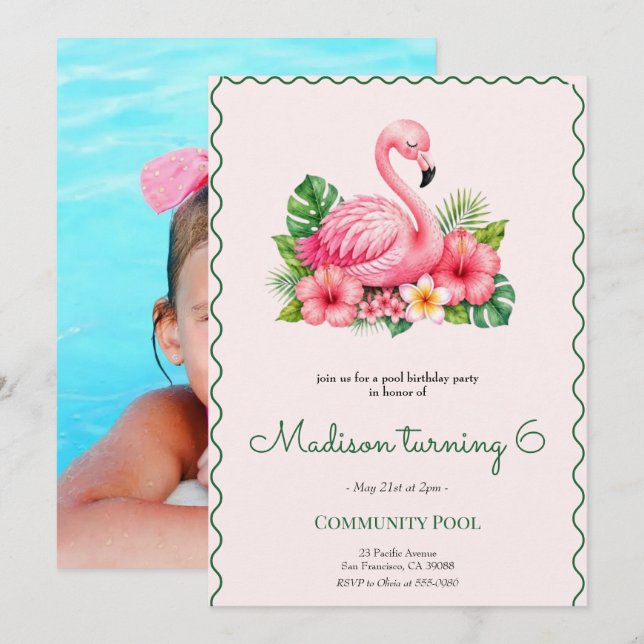 Invitation à la fête d'anniversaire de la piscine  (Devant / Derrière)