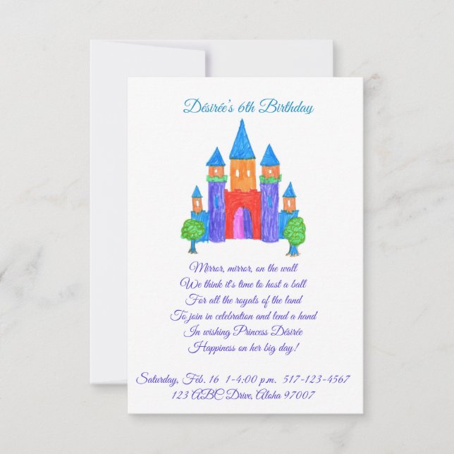 Invitation à la fête d'anniversaire de la princess (Devant)