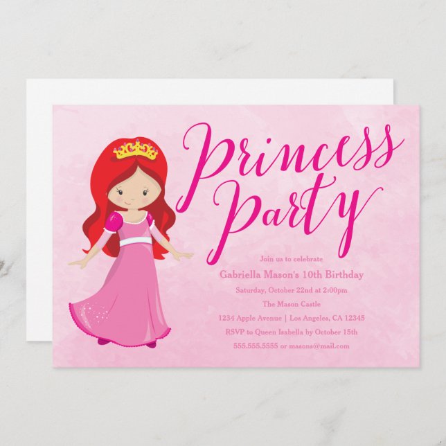 Invitation à la fête d'anniversaire de la princess (Devant / Derrière)