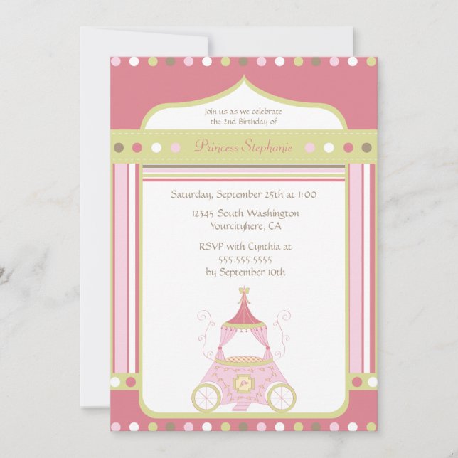 Invitation à la fête d'anniversaire de la princess (Devant)