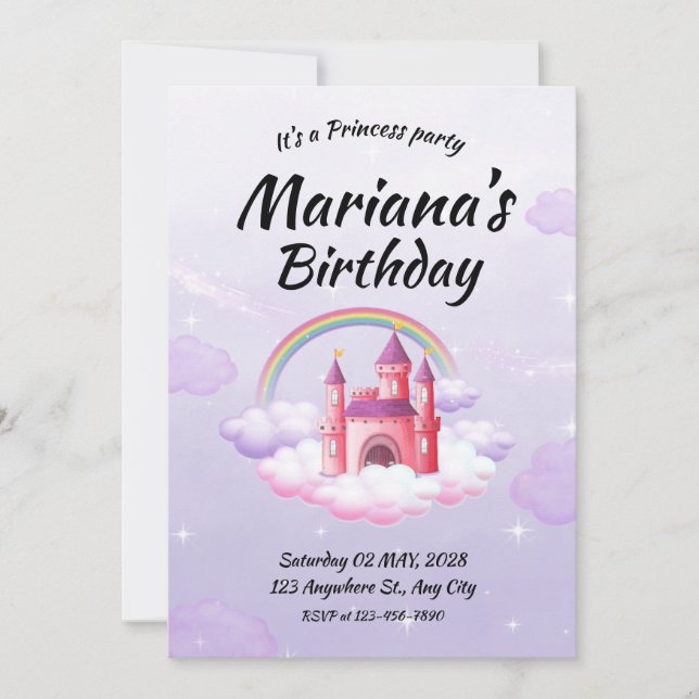 Invitation à la fête d'anniversaire de la princess (Devant)