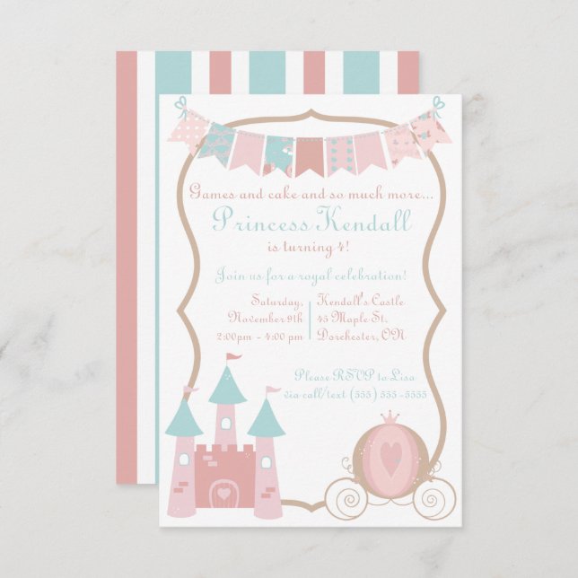 Invitation à la fête d'anniversaire de la princess (Devant / Derrière)
