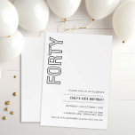 Invitation à la fête d'anniversaire de la Quarante<br><div class="desc">Cette invitation minimaliste à la fête du 40ème anniversaire de typographie est parfaite pour une fête d'anniversaire moderne. Le design simple est composé d'une typographie minimaliste classique en noir et blanc et d'une touche moderne. Personnalisable dans n'importe quelle couleur. Gardez le design minimal et élégant, en l'état, ou personnalisez-le en...</div>